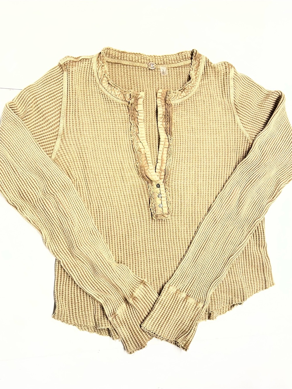 NEW FP One Ruffled Henley Waffle Long Sleeve Top Women’s size Large